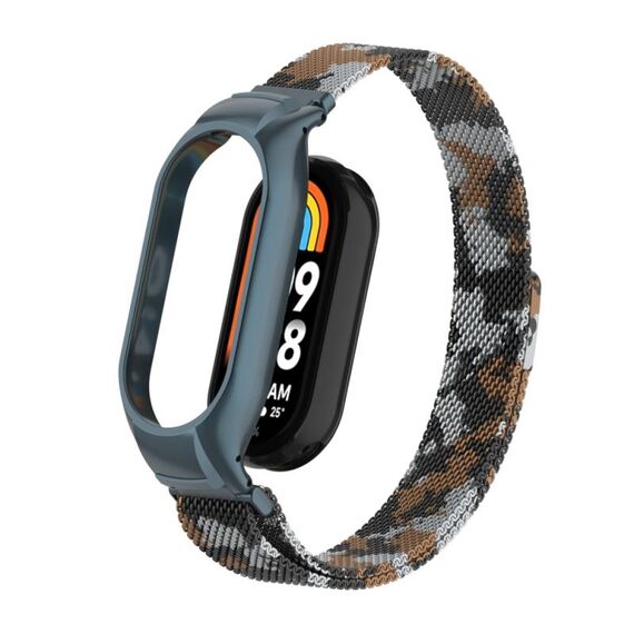 Custodia in metallo integrata per Xiaomi Mi Band 8 + cinturino magnetico milanese (marrone)