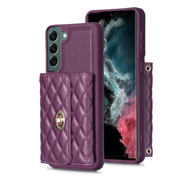 Per Samsung Galaxy S22+ 5G Portafoglio orizzontale con fibbia in metallo Custodia in pelle romboidale (viola scuro)