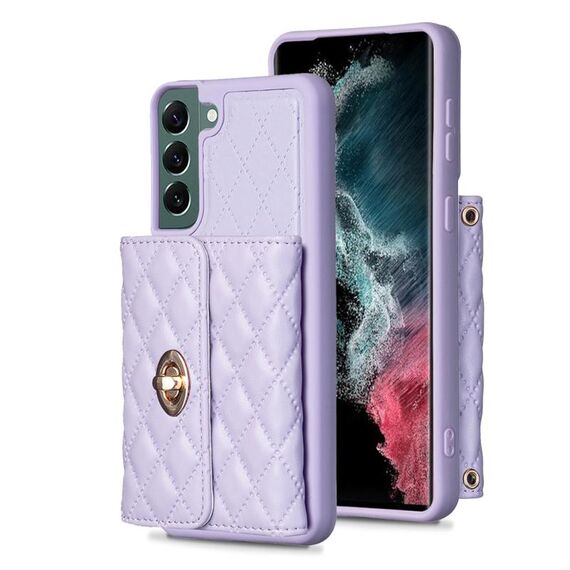 Per Samsung Galaxy S22+ 5G Portafoglio orizzontale con fibbia in metallo Custodia in pelle romboidale (viola)