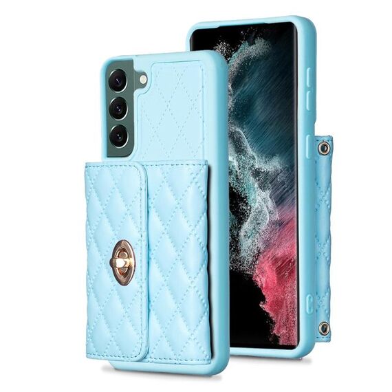 Per Samsung Galaxy S22+ 5G Portafoglio con fibbia in metallo orizzontale Custodia in pelle romboidale (blu)