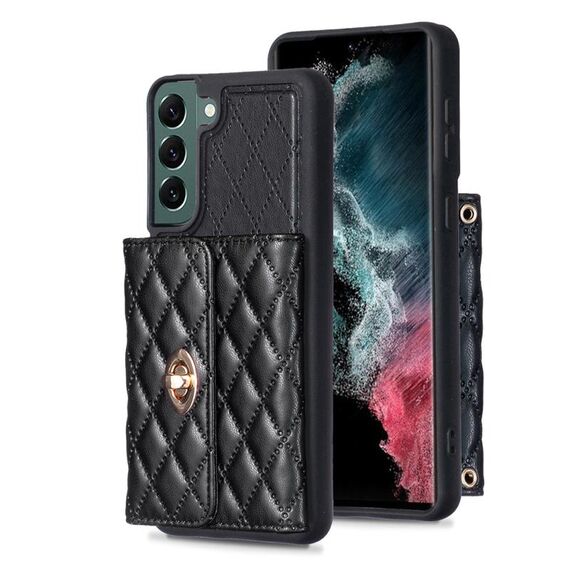 Per Samsung Galaxy S22+ 5G Portafoglio con fibbia in metallo orizzontale Custodia in pelle romboidale (nero)