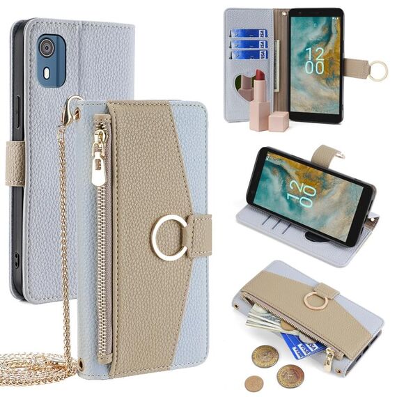 Custodia per telefono in pelle con trama crossbody Litchi per Nokia C02 TA-1522 (blu)
