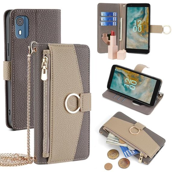 Custodia per telefono in pelle con trama crossbody Litchi per Nokia C02 TA-1522 (grigio)