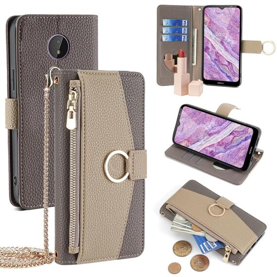 Custodia per telefono in pelle con trama crossbody Litchi per Nokia C10 / C20 (grigio)