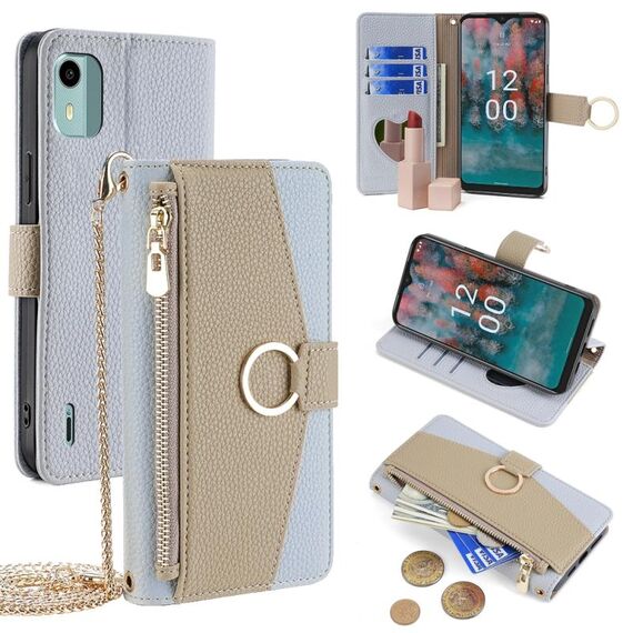 Custodia per telefono in pelle con trama crossbody Litchi per Nokia C12 (blu)