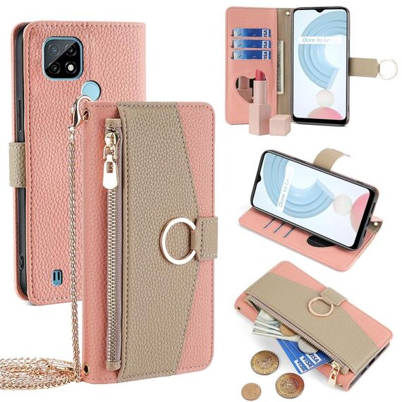 Custodia per telefono in pelle con trama crossbody Litchi per Nokia C21 (rosa)