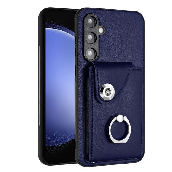 Per Samsung Galaxy S23 FE 5G Custodia per telefono in PU con supporto ad anello per porta carte di organo (blu)