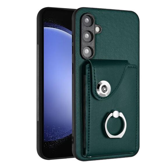 Per Samsung Galaxy S23 FE 5G Custodia per telefono in PU con supporto ad anello per porta carte di organo (verde)