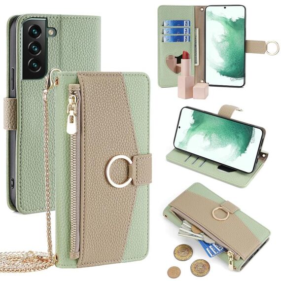Custodia per telefono in pelle con trama crossbody Litchi per Samsung Galaxy S22+ 5G (verde)