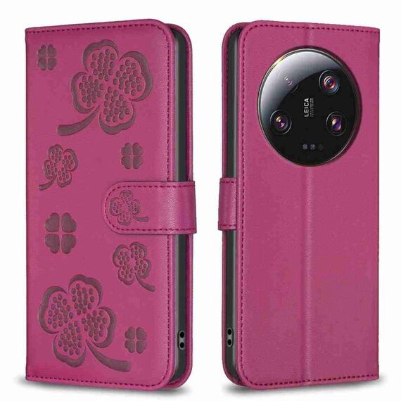 Per la custodia per telefono in pelle goffrata a quattro foglie Xiaomi 13 Ultra (rosa rossa)