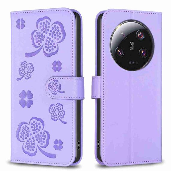 Per la custodia per telefono in pelle goffrata a quattro foglie Xiaomi 13 Ultra (viola)