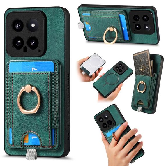 Per Xiaomi 14 Custodia per telefono in pelle con borsa magnetica retro divisibile (verde)