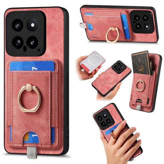 Per Xiaomi 14 Custodia per telefono in pelle con borsa magnetica retro divisibile (rosa)