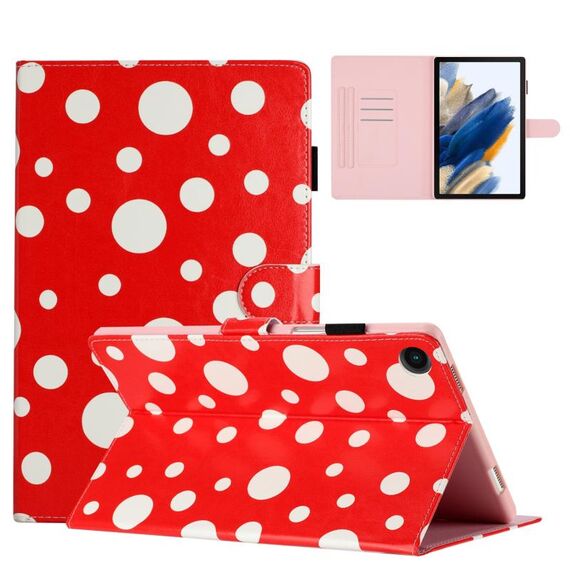 Custodia smart tablet in pelle con motivo a pois per Samsung Galaxy Tab A8 10.5 2021 X200 (rosso bianco)