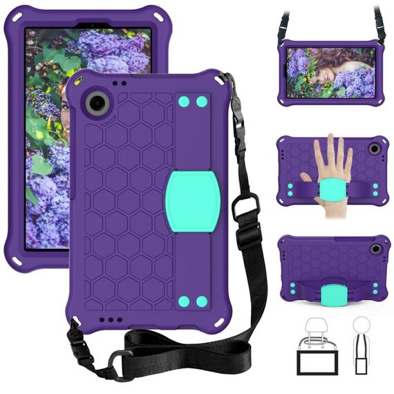 Per Alcatel Joy Tab2 2020 / 3T 8.0 Custodia per tablet PC ibrida EVA a nido d'ape con cinturino (viola + acqua)