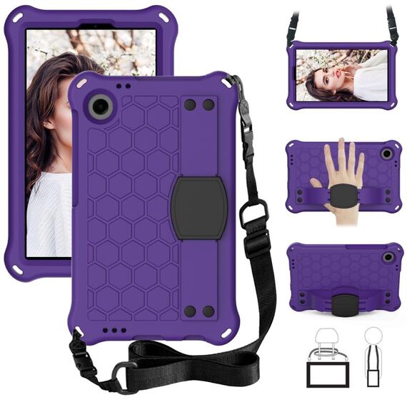 Per Alcatel Joy Tab2 2020 / 3T 8.0 Custodia per tablet PC ibrida EVA a nido d'ape con cinturino (viola + nero)