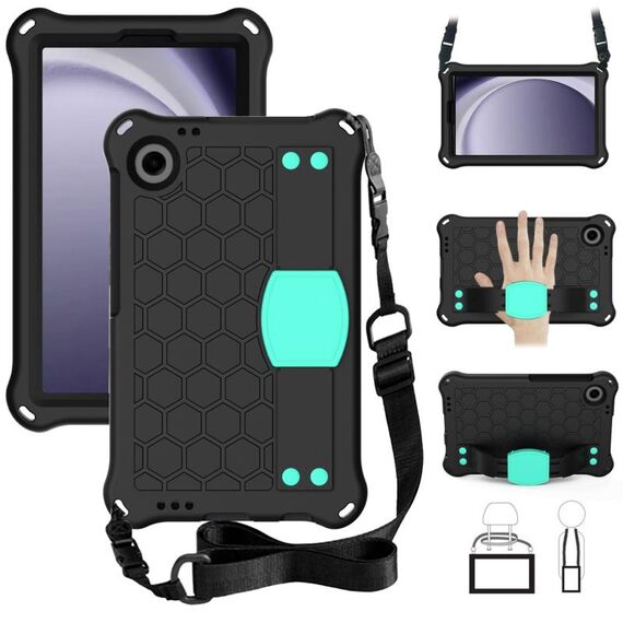 Per Samsung Galaxy Tab A9 8.7 X110/X115 Custodia per tablet PC ibrida EVA a nido d'ape con cinturino (nero + acqua)