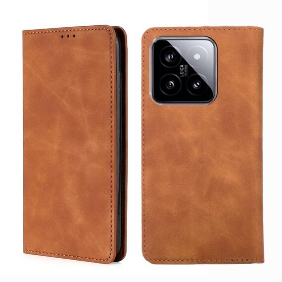 Per Xiaomi 14 Custodia per telefono in pelle magnetica Skin Feel (marrone chiaro)