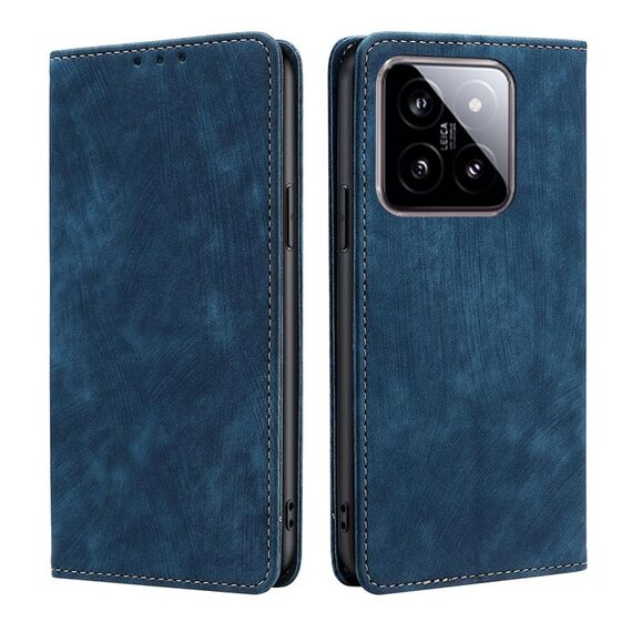 Per Xiaomi 14 Custodia per telefono in pelle magnetica con spazzola antifurto RFID (blu)
