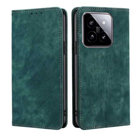 Per Xiaomi 14 Custodia per telefono in pelle magnetica con spazzola antifurto RFID (verde)