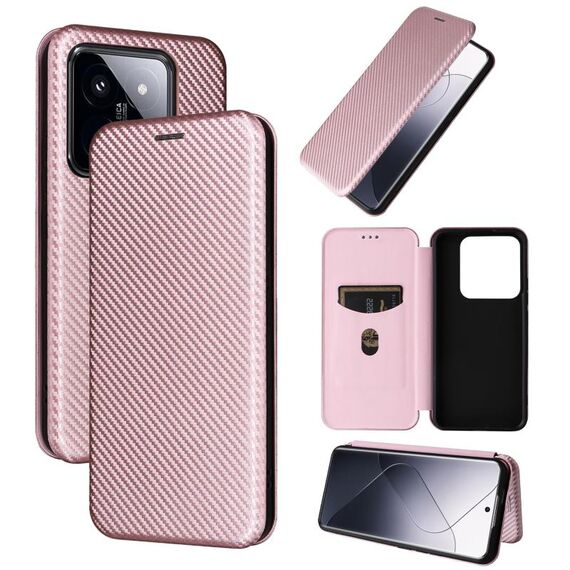 Per Xiaomi 14 Pro Custodia per cellulare in pelle con texture in fibra di carbonio (rosa)
