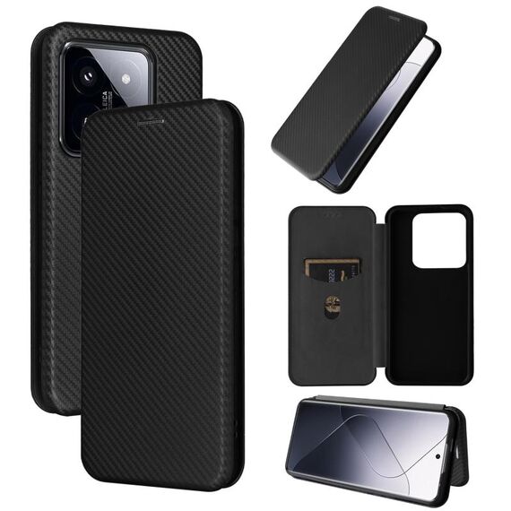 Per Xiaomi 14 Pro Custodia per cellulare in pelle con texture in fibra di carbonio (nera)
