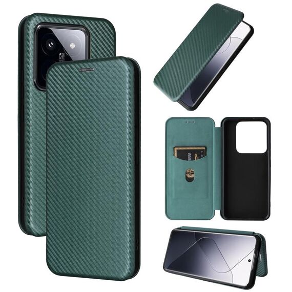 Per Xiaomi 14 Custodia per cellulare in pelle con texture in fibra di carbonio (verde)