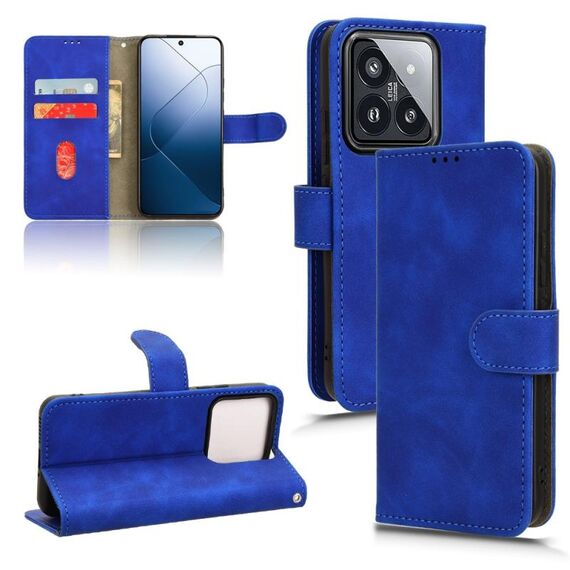 Custodia per telefono in pelle con vibrazione magnetica Skin Feel per Xiaomi 14 Pro (blu)