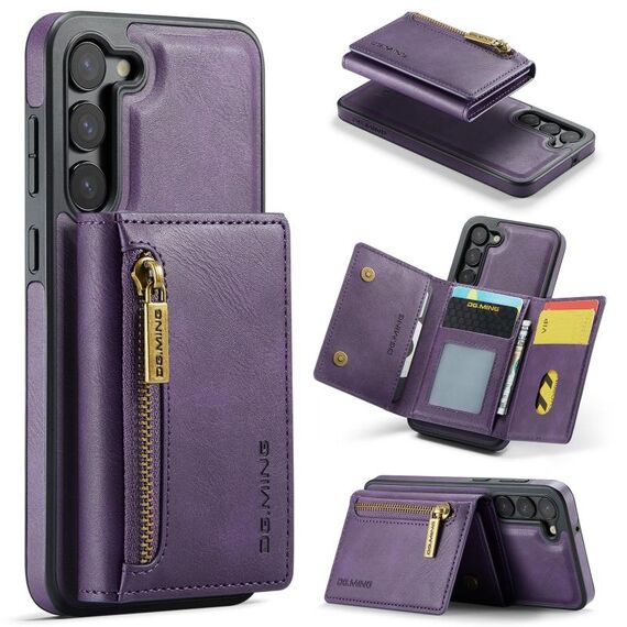 Custodia per telefono in pelle staccabile con cerniera multischeda per Samsung Galaxy S23 DG.MING serie M5 (viola)
