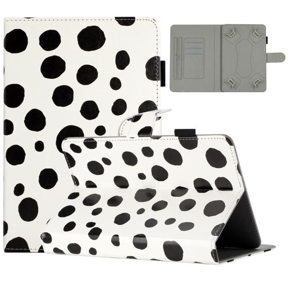 Custodia per tablet in pelle con motivo a pois da 7 pollici (punto bianco nero)