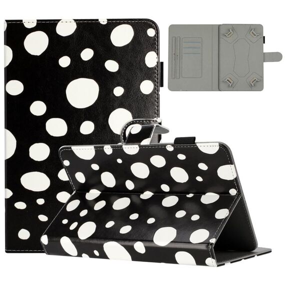 Custodia per tablet in pelle con motivo a pois da 10 pollici (punto bianco nero)