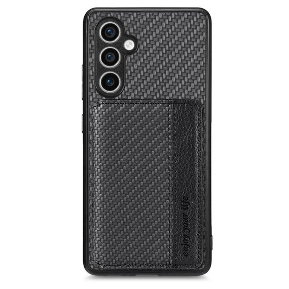 Per Samsung Galaxy S23 FE 5G Porta carte magnetiche in fibra di carbonio Custodia per telefono con blocco RFID (Nero)