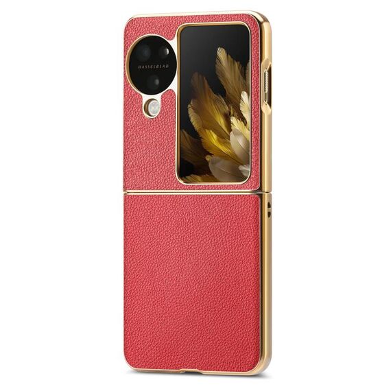 Custodia per telefono antiurto galvanica in pelle Flip Litchi per OPPO Find N3(Rosso)