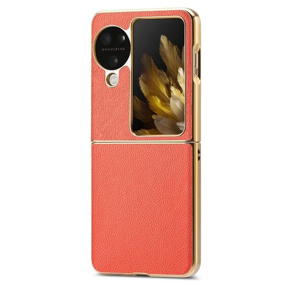 Custodia per telefono antiurto galvanica in pelle Flip Litchi per OPPO Find N3 (arancione)