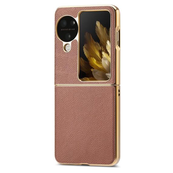 Custodia per telefono antiurto galvanica in pelle Flip Litchi per OPPO Find N3 (marrone)