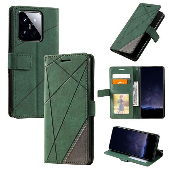 Custodia per telefono in pelle con giuntura Skin Feel per Xiaomi 14 (verde)