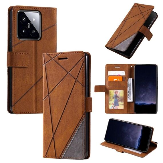 Custodia per telefono in pelle con giuntura Skin Feel per Xiaomi 14 (marrone)