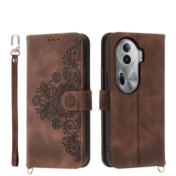 Per OPPO Reno 11 Pro Custodia per telefono in pelle con fiori in rilievo effetto pelle (marrone)