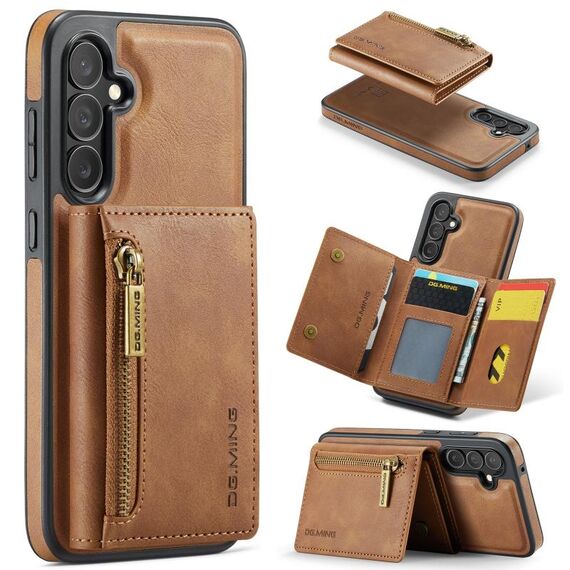 Per Samsung Galaxy S23 FE 5G DG.MING Serie M5 Custodia per telefono in pelle staccabile con cerniera RFID multi card (marrone)