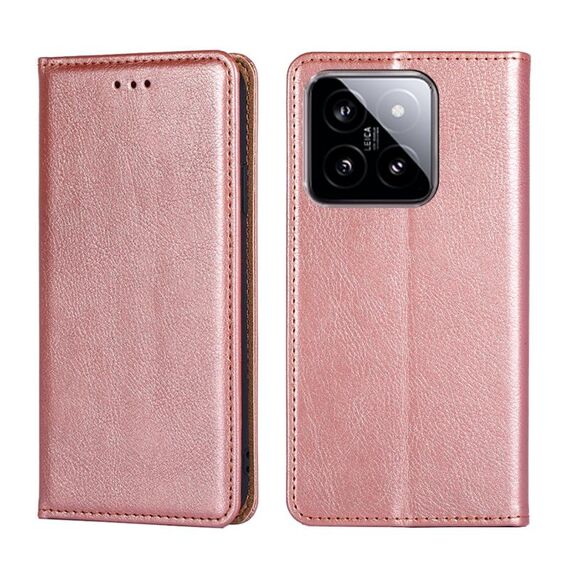 Per Xiaomi 14 Custodia per telefono in pelle magnetica tinta unita olio lucido (oro rosa)