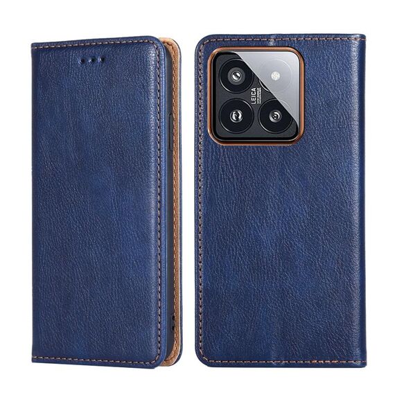 Custodia per telefono in pelle magnetica tinta unita per Xiaomi 14 Pro Gloss Oil (blu)