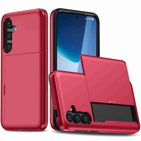 Custodia per telefono antiurto per Samsung Galaxy S24+ 5G con slot per schede (rosso)