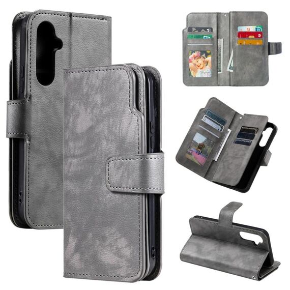 Per Samsung Galaxy S24+ 5G Tri-Fold 9-Card Portafogli Custodia in pelle per telefono (grigio)