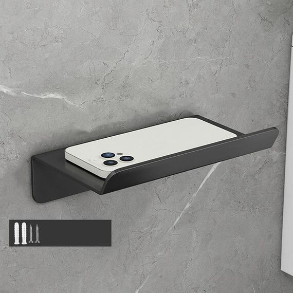 Portarotolo da bagno in acciaio inossidabile, ripiano per cellulare, senza perforazione, stile: porta cellulare (nero)