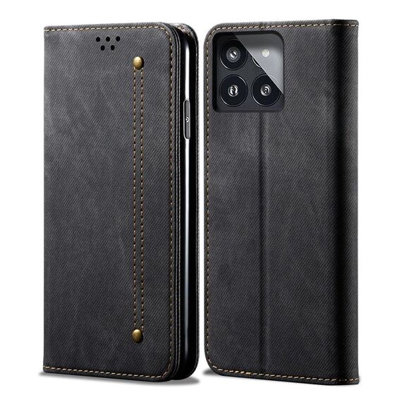 Custodia in pelle con flip orizzontale stile casual per Xiaomi Redmi K70/K70 Pro Texture Denim (Nero)