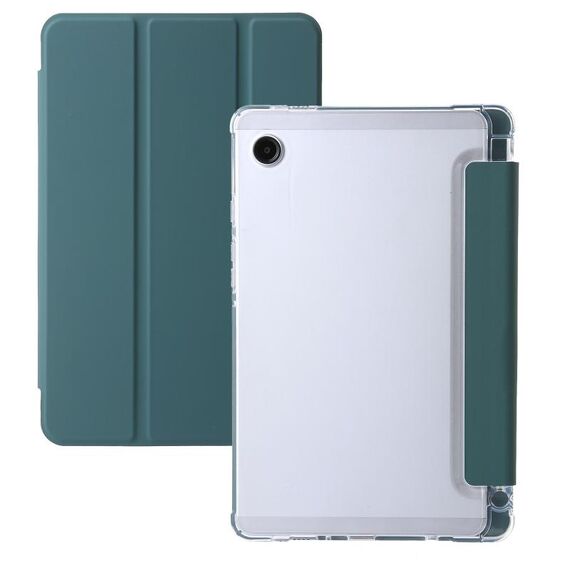 Custodia per tablet in pelle acrilica trasparente 3 volte per Samsung Galaxy Tab A9 (verde scuro)