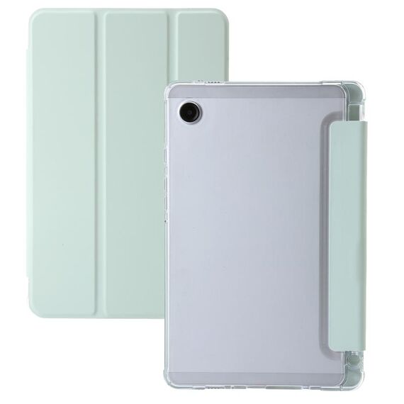 Custodia per tablet in pelle acrilica trasparente 3 pieghe per Samsung Galaxy Tab A9+ (verde)