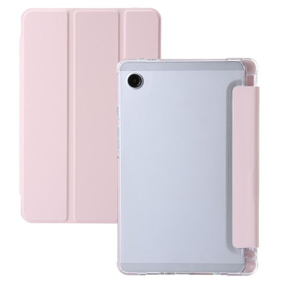 Custodia per tablet in pelle acrilica trasparente 3 pieghe per Samsung Galaxy Tab A9+ (rosa)