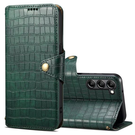 Per Samsung Galaxy S24 5G Denior Custodia in pelle di coccodrillo con bordo olio (verde)