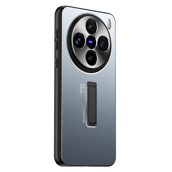 Custodia per telefono con supporto in TPU ibrido in metallo satinato per vivo X100 (blu)